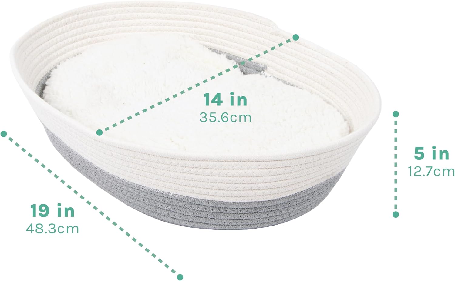 Kitty City Woven Cat Bed with Removable Washable Cushion, Cozy Braided Rope Indoor Cat Bed with Natural Catnip, Warm Round Cat Bed for Small to Medium Cats, 14” x 19" - White/Grey