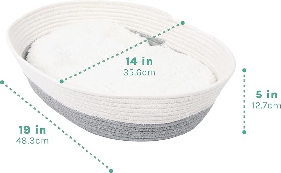 Kitty City Woven Cat Bed with Removable Washable Cushion, Cozy Braided Rope Indoor Cat Bed with Natural Catnip, Warm Round Cat Bed for Small to Medium Cats, 14 x 19 - White/Grey
