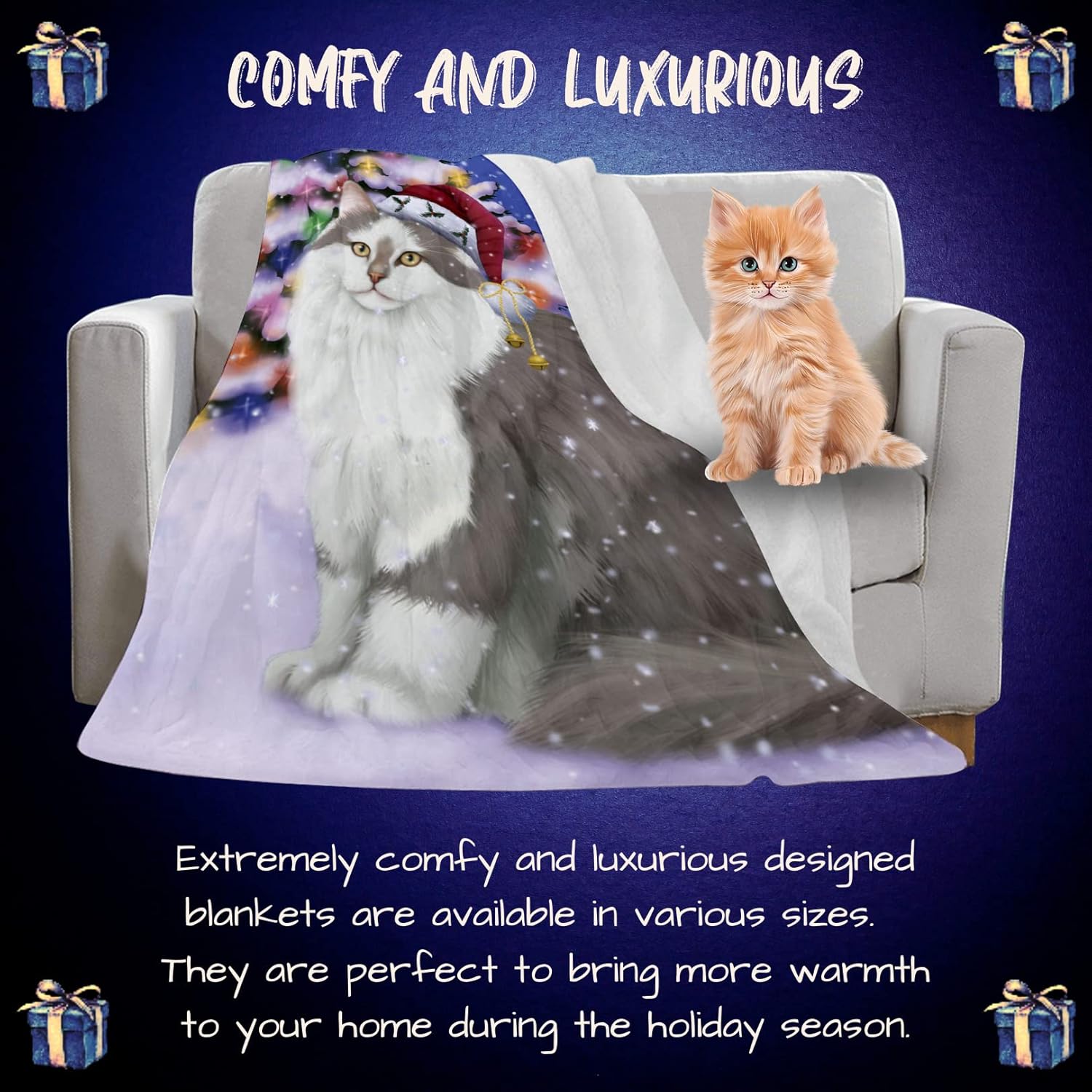 Doggie of the Day Siberian Cat Blanket - Christmas Winterland Wonderland - Super Soft & Warm Pet Theme for Sofa or Bed, Warm Fleece, Sherpa or Woven Material, BLNKT89386 (30x40 Fleece)