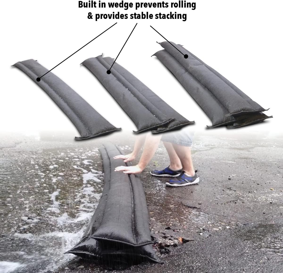 Quick Dam QD610-8 Water Activated Flood Barrier, 8 Pack, Black, 80 Foot