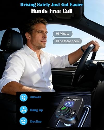 Miniatura 5 de Cargador de Coche para Llamadas Manos Libres, Transmisor FM Inalámbrico Bluetooth 5.3 Receptor de Radio, Adaptador de Audio Música MP3, Puertos USB