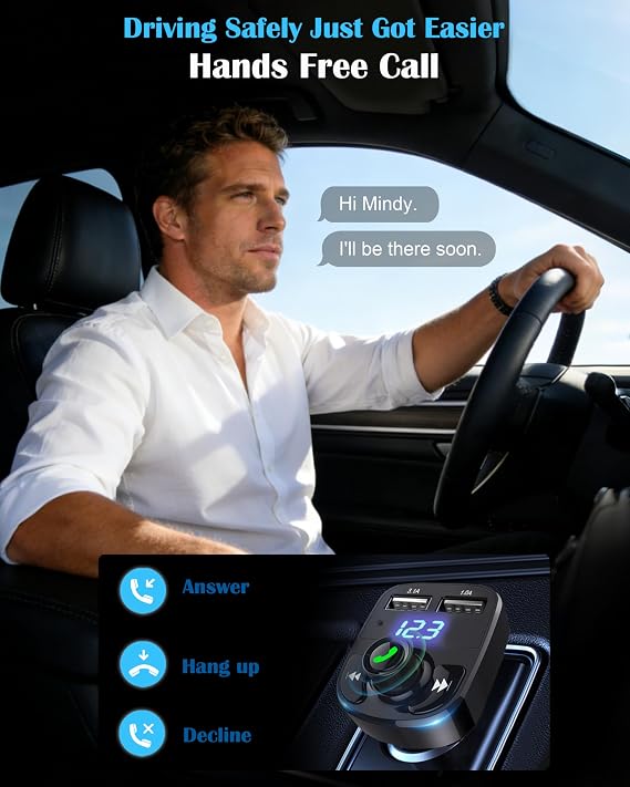 LIHAN X8 Bluetooth Araç Kiti | FM Transmitter & Çift USB Şarj Cihazı | Kablosuz Müzik | Çift USB bağlantı noktasından iki cihazı şarj ederken eller serbest arama ile müzik, Spotify ve GPS navigasyonu akışı yapın