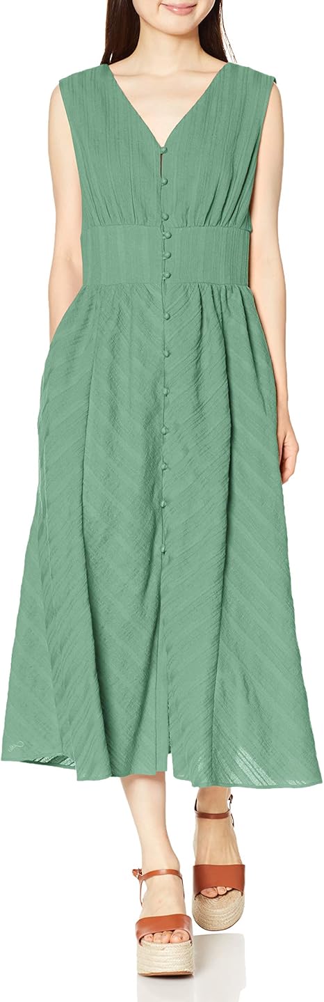 Amazon Co Jp ラグナムーン ワンピース ｽﾄﾗｲﾌﾟｼﾞｬｶﾞｰﾄﾞﾌﾛﾝﾄﾎﾞﾀﾝﾜﾝﾋﾟｰｽ レディース グリーン 日本 M 日本サイズm相当 服 ファッション小物