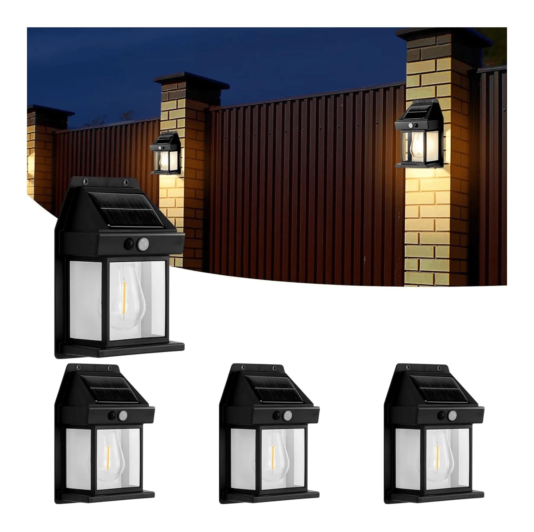 Rheme 4 Pack Solar Fence Lights, Outdoor Wall Lights Waterproof Retro LED Wall Lights for Garden Fence Patio Decking Gate Yard Decoration(Black) — image 1