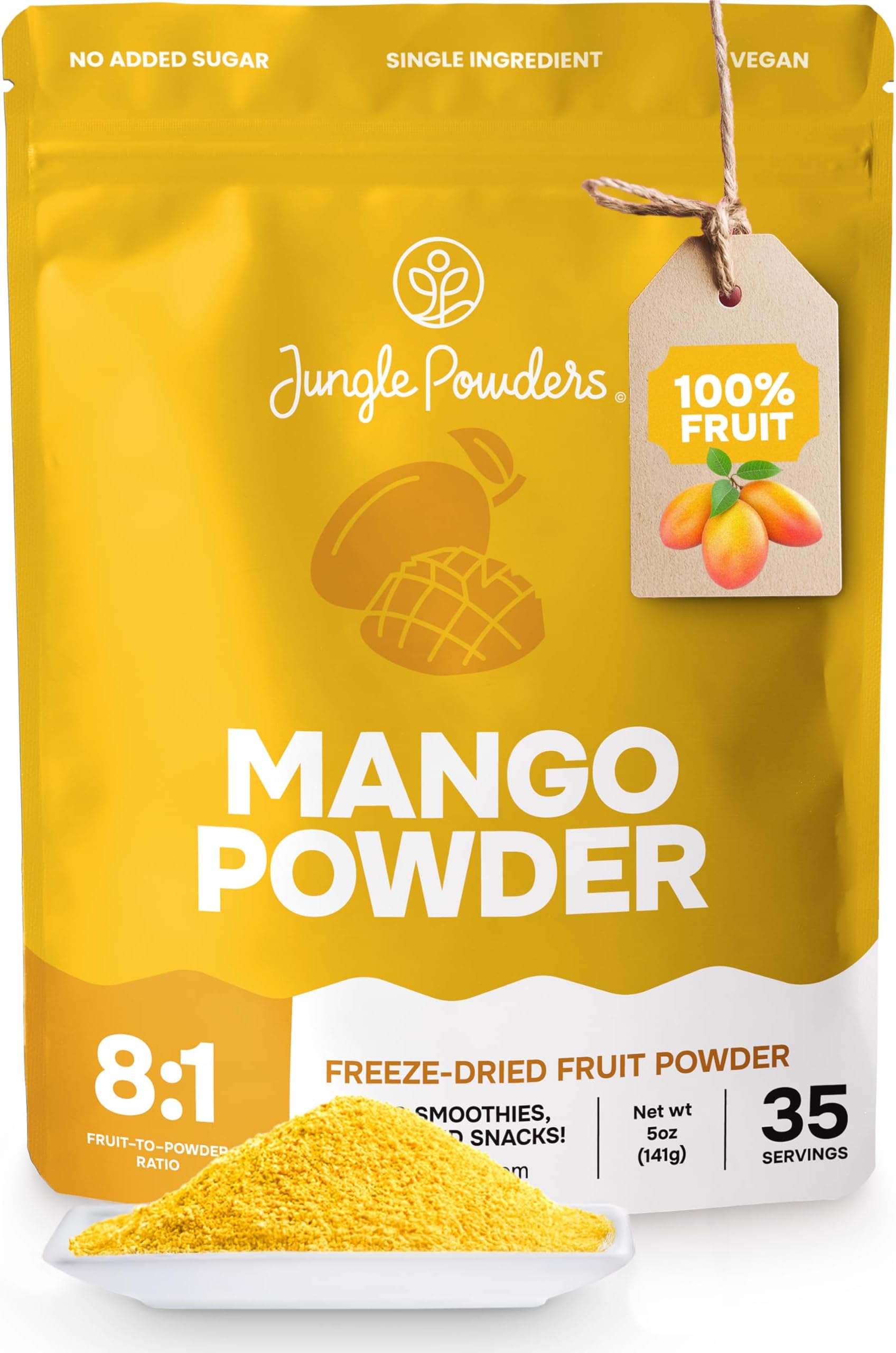 Jungle Powders Freeze Dried Mango Powder 5 Ounce Bag Dehydrated Mango Extract For Baking No Sugar Added Dry Mango Powder Additive Free Mangoes Whole Fruit Dried Mango Juice for Smoothies & Flavoring