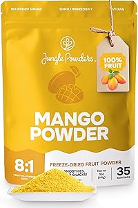 Jungle Powders Freeze Dried Mango Powder 5 Ounce Bag Dehydrated Mango Extract For Baking No Sugar Added Dry Mango Powder Additive Free Mangoes Whole Fruit Dried Mango Juice for Smoothies & Flavoring