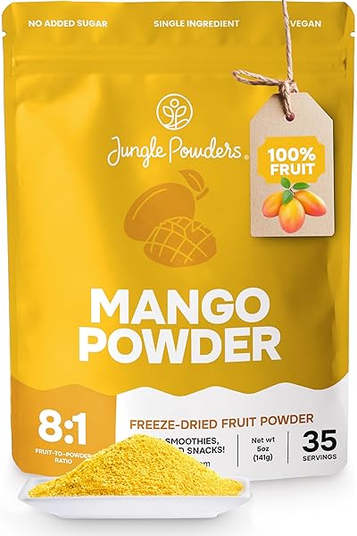 Jungle Powders Freeze Dried Mango Powder 5 Ounce Bag Dehydrated Mango Extract For Baking No Sugar Added Dry Mango Powder Additive Free Mangoes Whole Fruit Dried Mango Juice for Smoothies & Flavoring