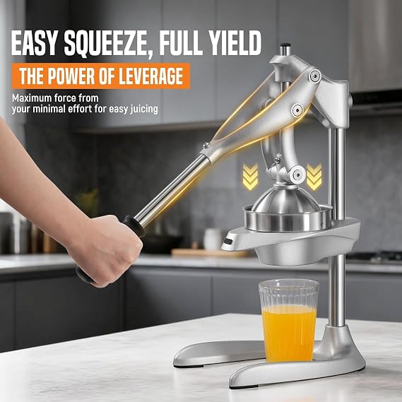 Hand Press Manual Citrus Juicer - Citrus Squeezer Commercial Grade Home Orange juice Squeezer for Oranges, Lemons, Limes - Stainless Steel and Cast Aluminum Non-skid Suction Cup Base,White