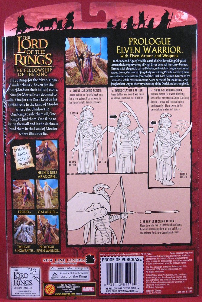2003 TOY BIZ LORD OF THE RINGS THE TWO TOWERS PROLOGUE ELVEN