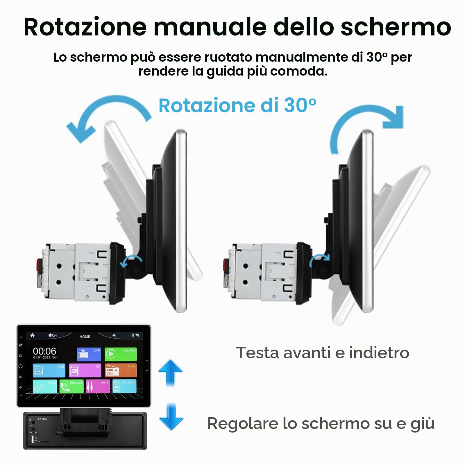 Hikity 10,1" IPS Schermo 1 Din Autoradio con CarPlay Android Auto Wired | Schermo Touch Radio con Bluetooth Vivavoce Rimovibile Mirror Link FM/RDS USB SD AUX + Telecamera di Retromarcia