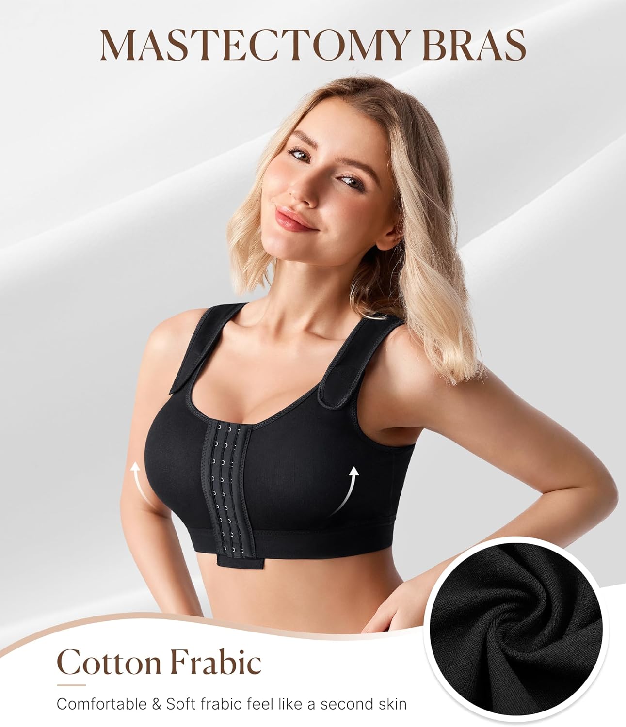BRABIC Post Surgery Compression Bras for Women Front Closure Mastectomy Bra with Wide Adjustable Straps Wirefree - Image 4