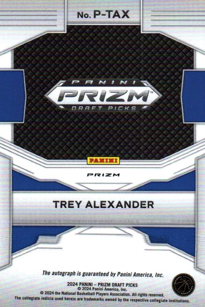 Trey Alexander Autographed Rookie Card Penmanship Silver Special Insert Collectible Basketball Card - 2024 Prizm Draft Picks Basketball Card #P-TAX (Nuggets)