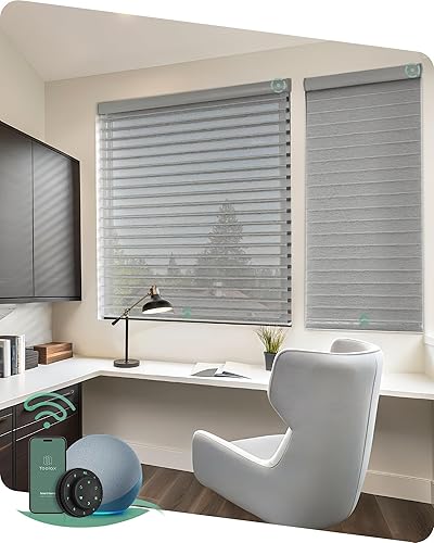 Yoolax Shangri-La - Persianas motorizadas transparentes con filtro de luz para ventanas interiores, persianas opacas inteligentes con control de
