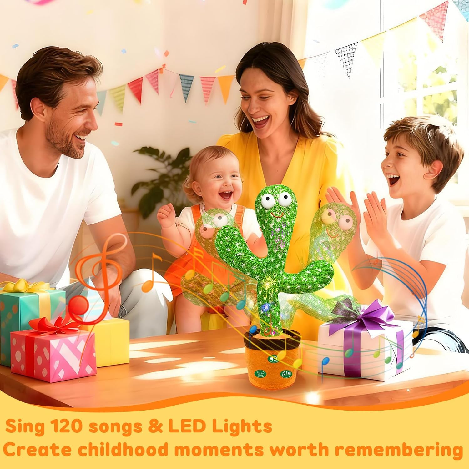 Hunfur (Rechargeable) Dancing Mimicking Talking Cactus Toy,Funny Gift for Baby Infant 6-12 12-18 Months,Singing Record Repeat What You Say Toys for Toddler 1 2 3 Year Old Boy Girl