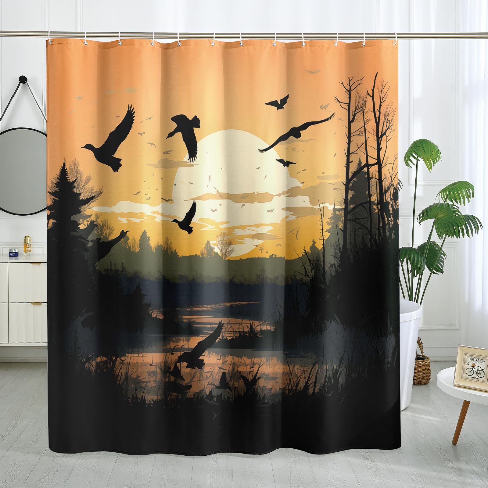 Witzest Rustic Wild Ducks Shower Curtain Hunting Country Woodland Shower Curtains Vintage Farmhouse Cabin Themed Bathroom Decor Polyester Fabric-72" x