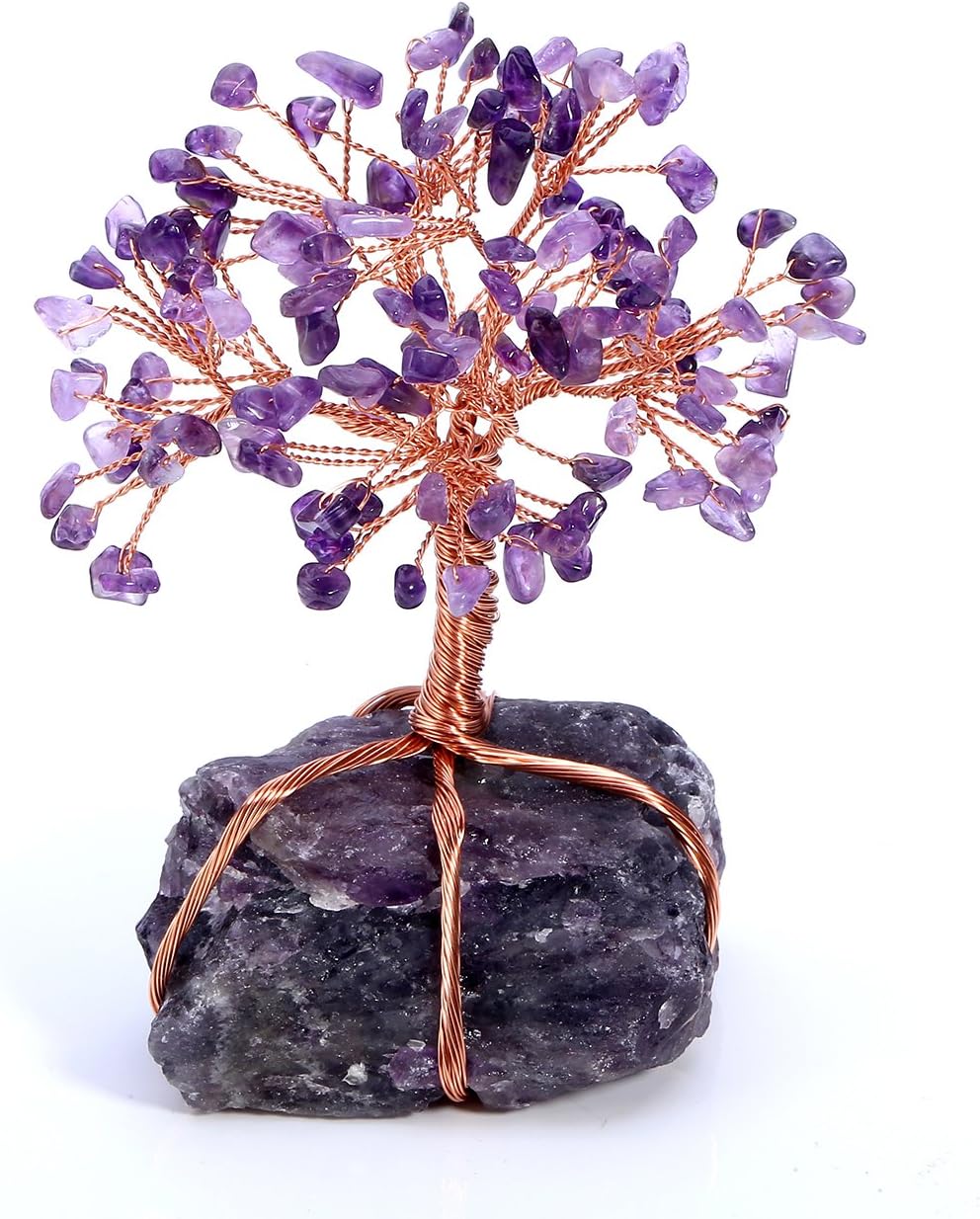 JSDDE Natural Crystal Tumbled Stones Life Tree Ornament, Reiki Healing Money Tree Feng Shui Gemstone Decor (Amethyst)