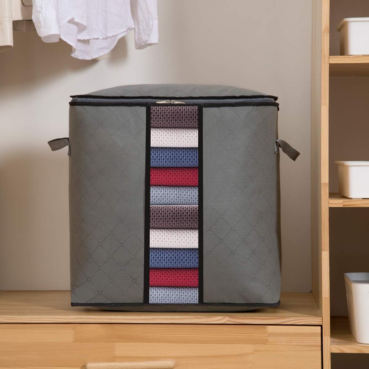 Large Thickened Storage Bags[4pack] 3 Layers Clothes Storage Bag Organizers Containers with Reinforced Handles Foldable with Sturdy Zipper, Clear Window for Bedding,Comforters, Blankets