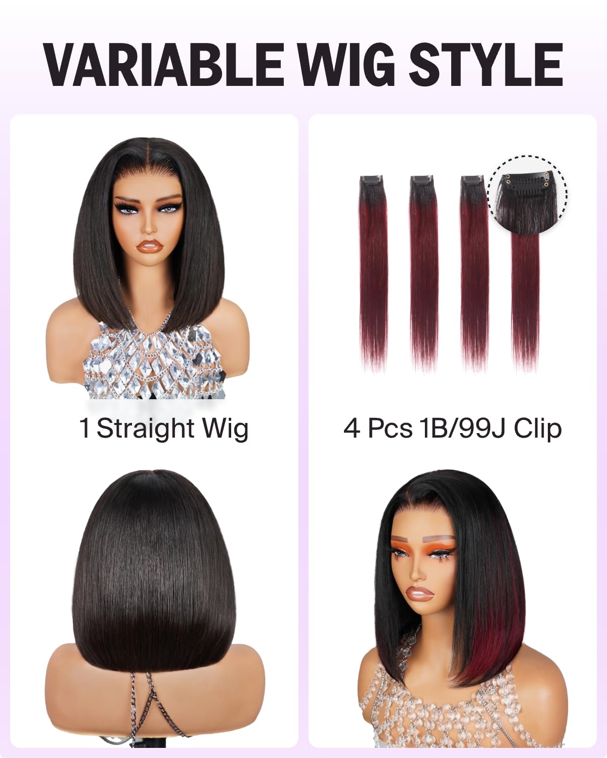 MEGALOOK Salon-Quality Glueless Wig Human Hair for Black Women Pre Plucked 6x5 Pre Cut HD Lace Front Wig Wear and Go Bleached Knots Wigs with 4 Pcs 1B/99J Clip in Hair Extension 16 Inch - Image 2