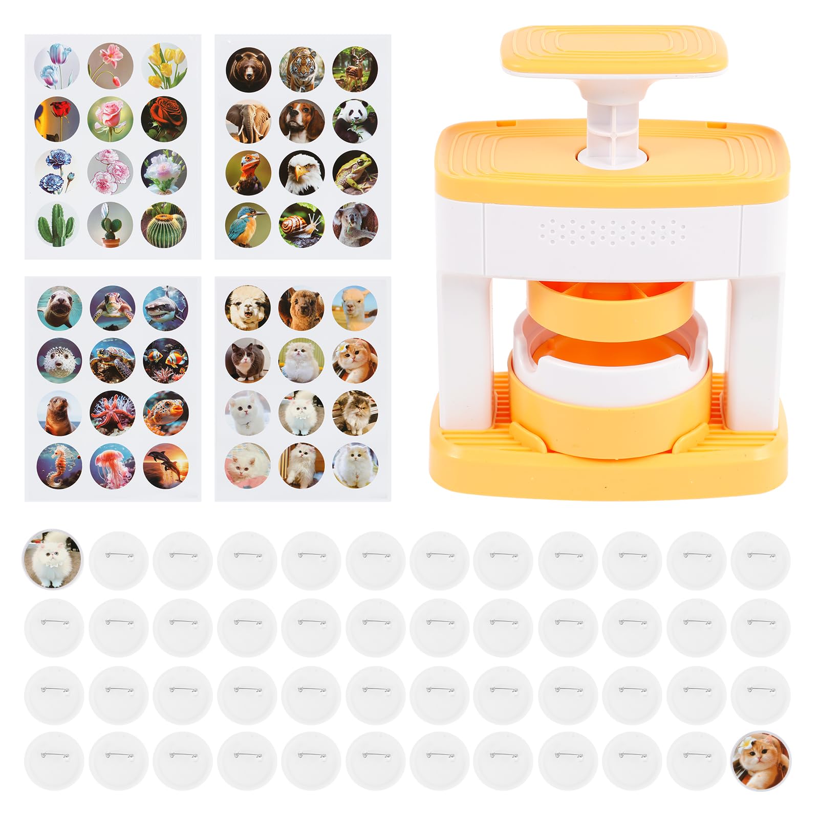 PTMTFYL Button Maker Machine, 55 mm(2.16 inch) Pin Badge Button Maker, DIY Badge Press Machine with 48 Pcs Button Parts, Pictures and Circle Cutter,