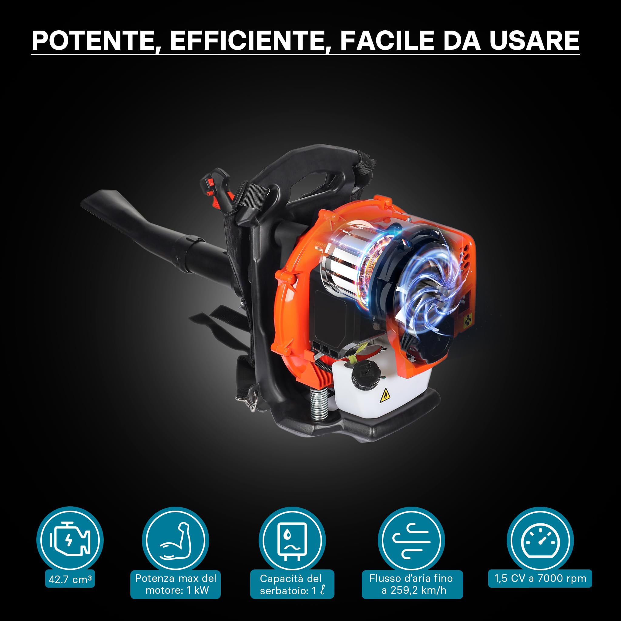 Soffiatore Foglie A Benzina 26cc Senza Fili - Potente E Leggero Per Giardino, Cortile, Interni