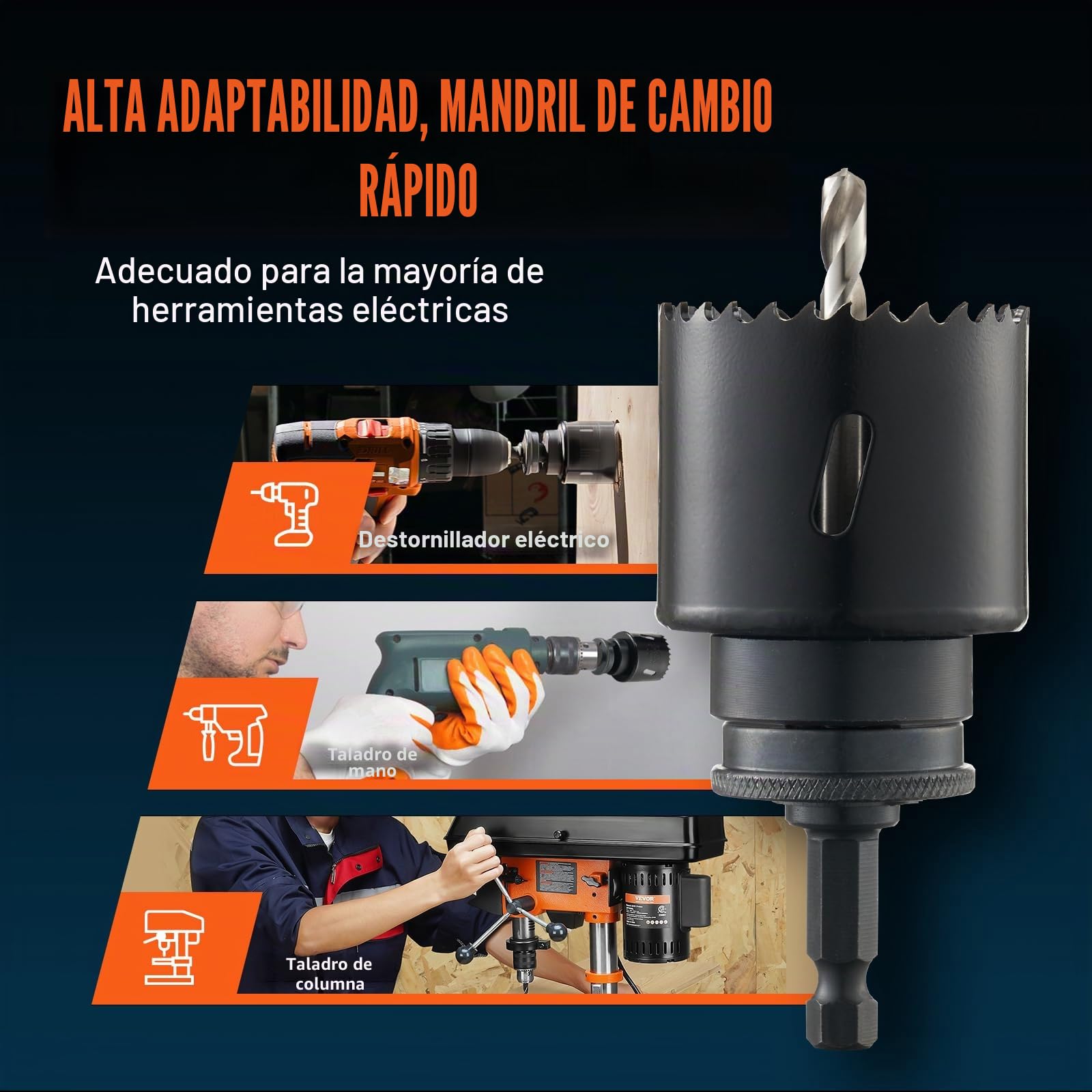 VEVOR Kit de Sierra de Agujero, 18 Hojas de Sierra, 6 Brocas, 1 Llave Hexagonal, Juego de Sierra Perforadora Bimetálica M42 con Caja de Transporte para Tableros de Madera, Planchas de Hierro Plástico
