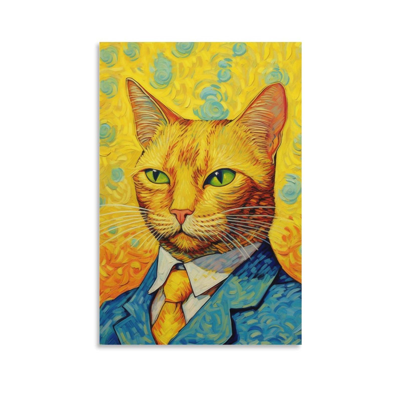 VendhuiFamous Canvas Print Funny Mona Lisa Cat Lover Painting Girl with A Pearl Earring Wall Art Starry Night Artwork Picture for Bedroom Decor (05-self-portrait,16x24inch-Unframe)