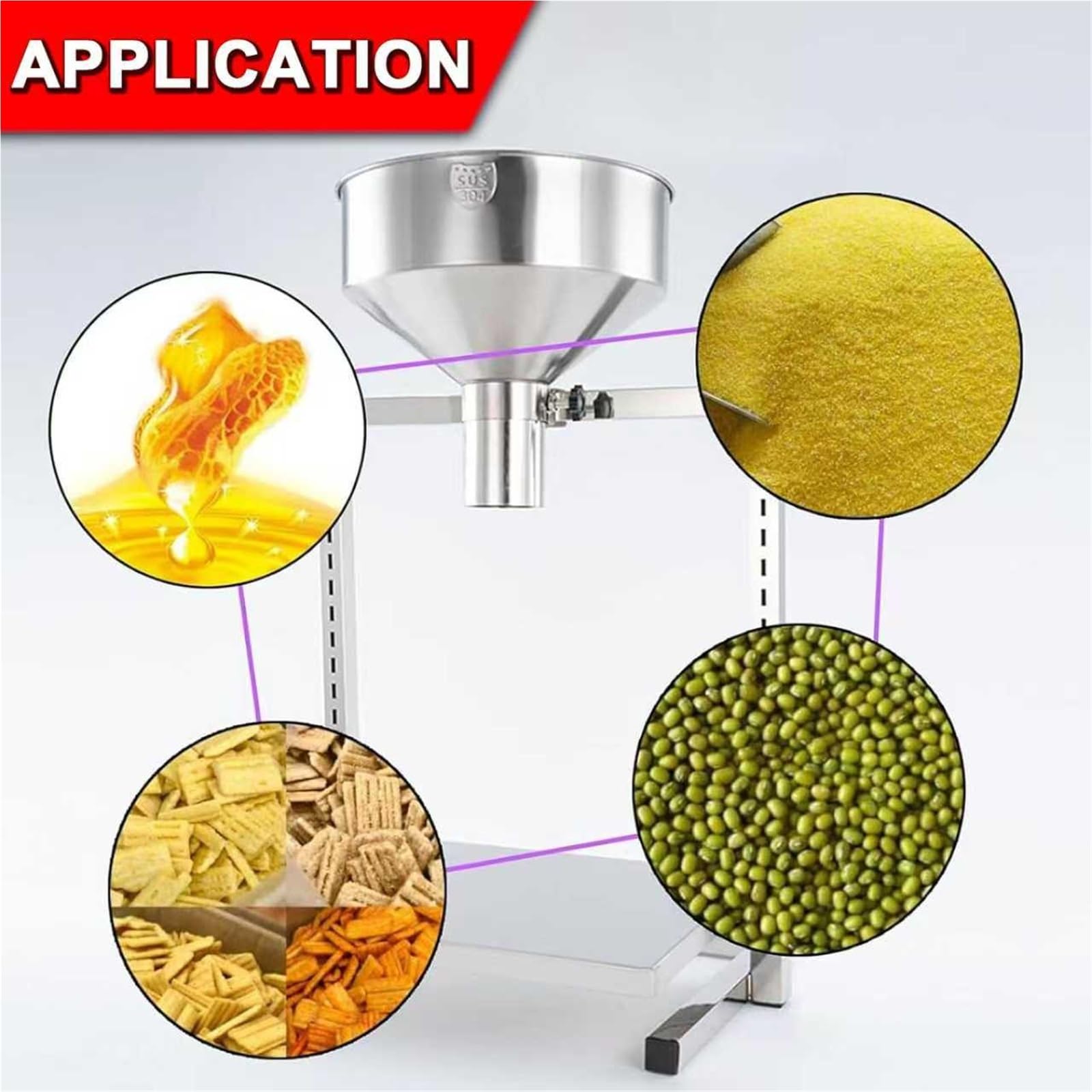 Embudo de llenado manual de tolva de alimentación, diámetro de salida de 6 cm, altura ajustable con soporte de soporte, ideal para embalaje de polvo, líquido y gránulos