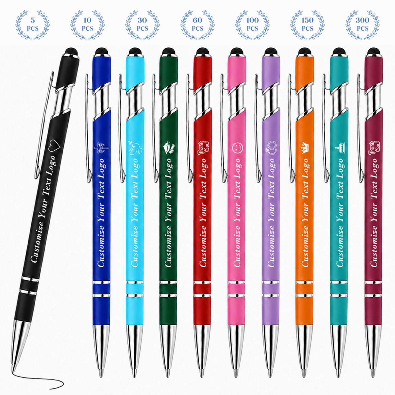 VJY Personalised Pen Bulk with Stylus Tip Customised Logo & Text Engraving