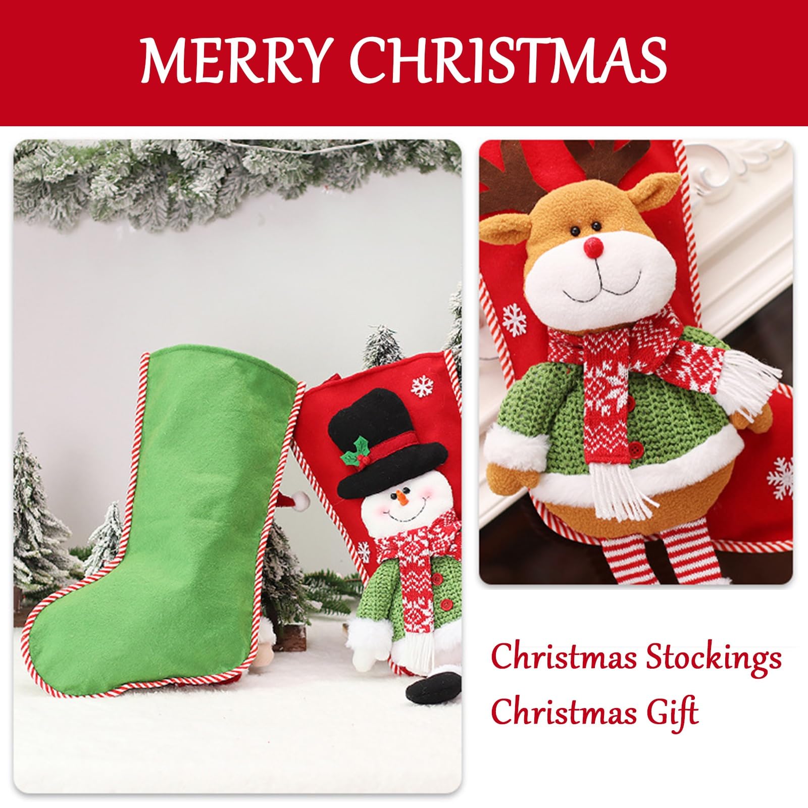 Weihnachtsstrümpfe-Set mit 3 Stück, Nikolausstiefel zum Befüllen, Weihnachtliche Süßigkeitentüte, personalisierte große Weihnachtssocken für Weihnachten Geschenke Weihnachtsbaum Kamin Deko