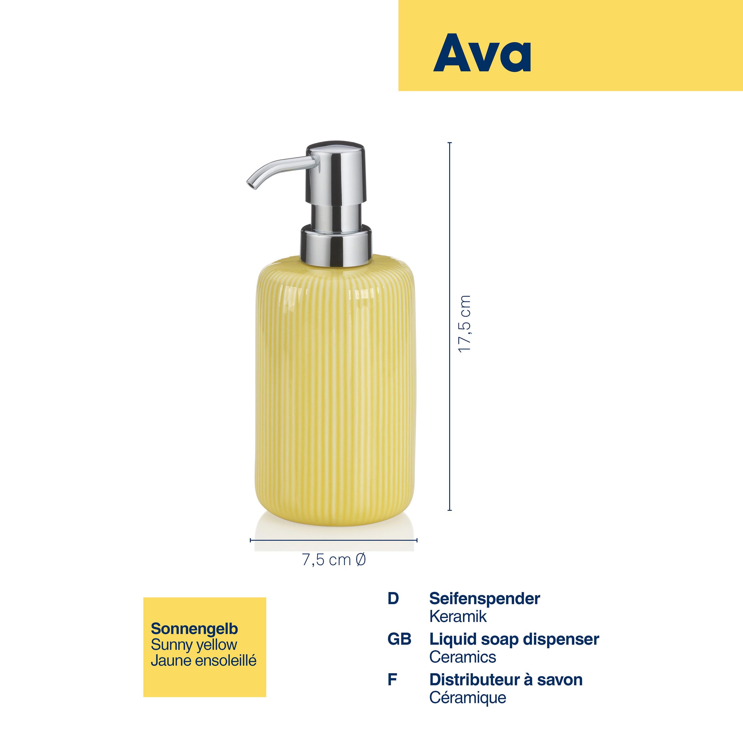 Kela Seifenspender AVA – Gelb, Keramik, 350ml, Nachfüllbar & Stylisch