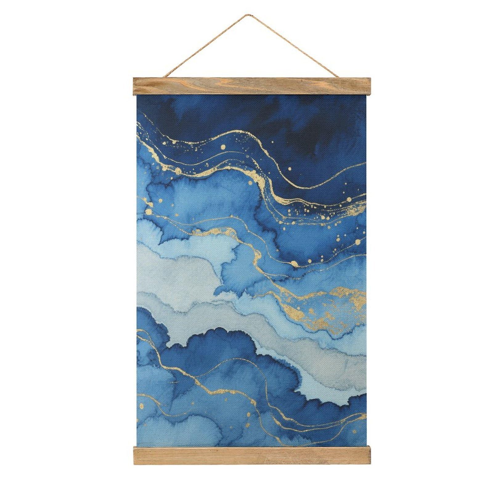 VstaDank Abstract Blue Marble Watercolor Hanging Poster with Wooden Frame Modern Linen Hanging Painting Retro Style Wall Decor Art Painting for Living Room,Bedroom Decor Poster Frame 20.4x13.1inch