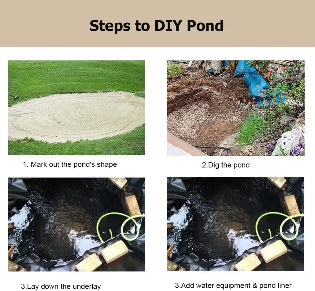 6.6-65.6 Feet Long 43 Mil Thickness Pond Liner, Black HDPE Collapsible Fish Pond Mat/Liner for Waterfall Garden Fountains Water Features(1x2m/3.3x6.6')