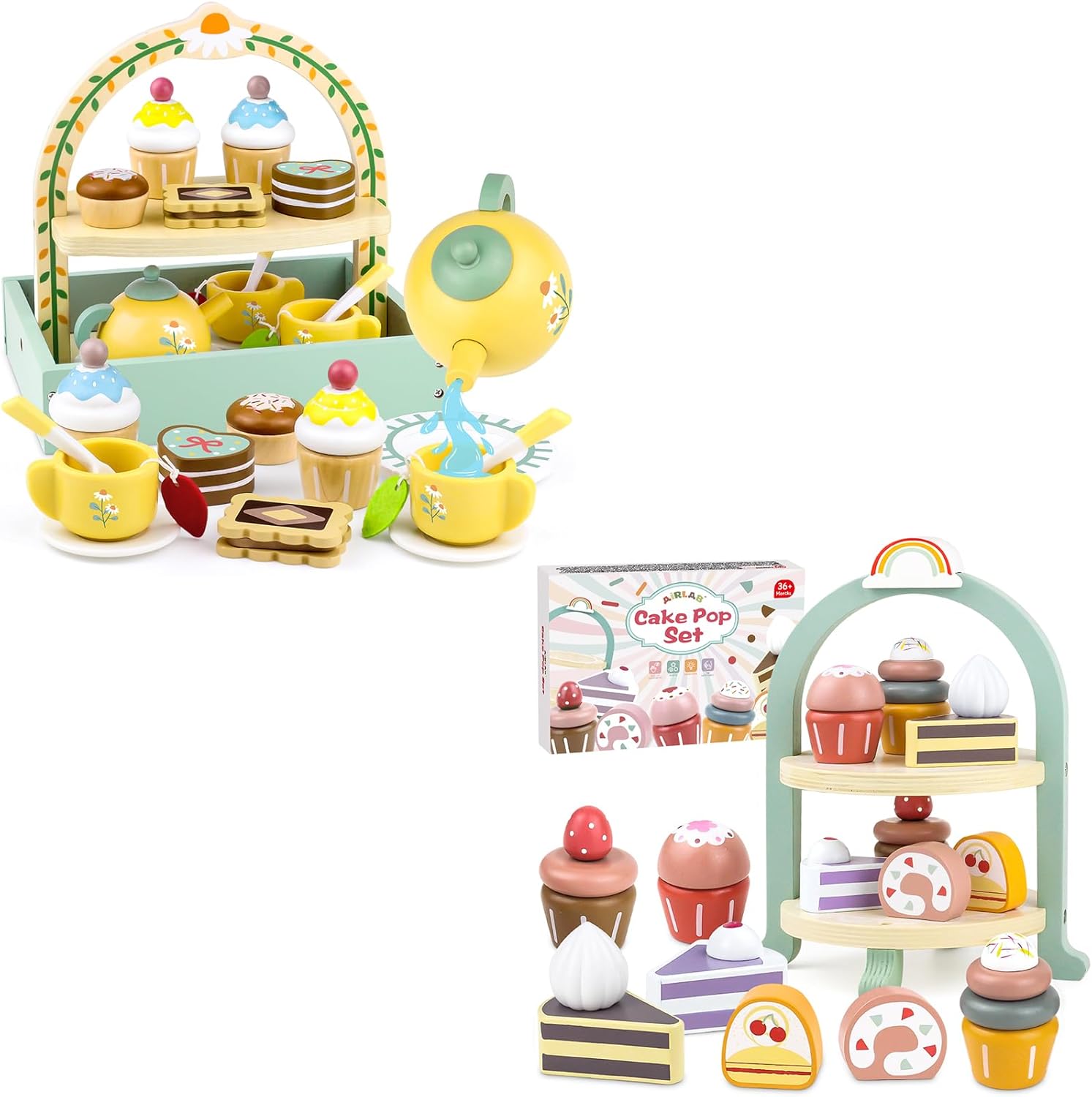 Wooden Tea Party Set, Picnic Tea Party Set and Wooden Cake Toys Tea Party Set, Cupcake Playset