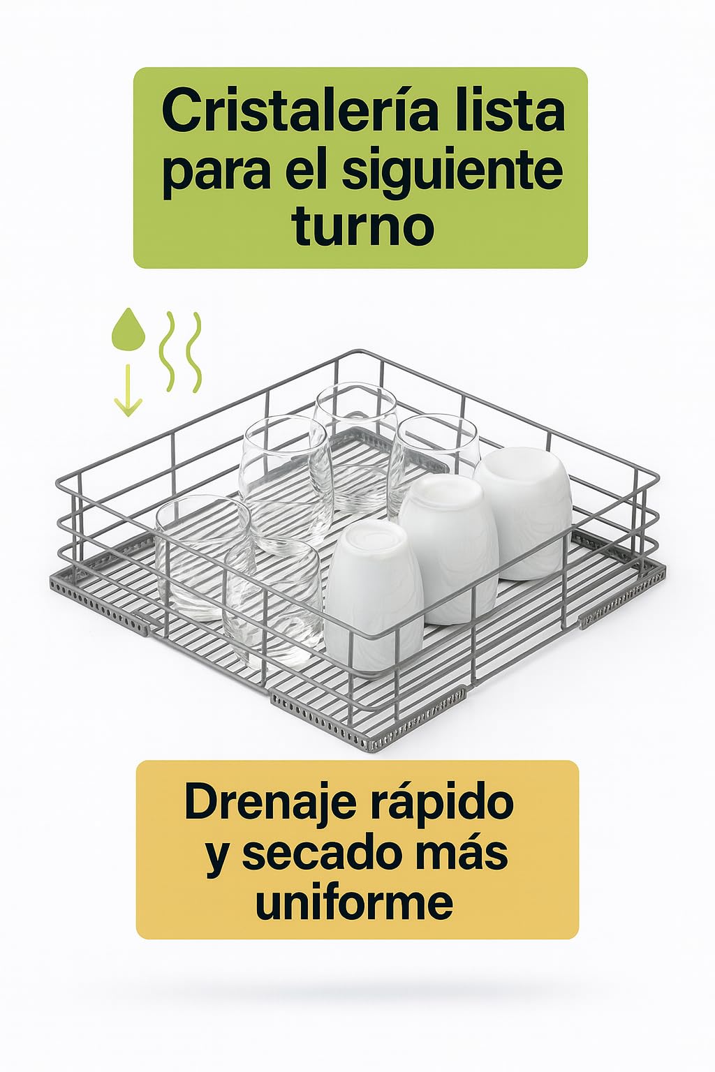 Cesta Para Vasos y Copas 400x400x105 Recambio Tecnico Para Lavavasos Lavavajillas Compatible Con JEMI Ref 3503002 Rejilla Metalica Hosteleria Portavasos Antioxido Drenaje Rapido