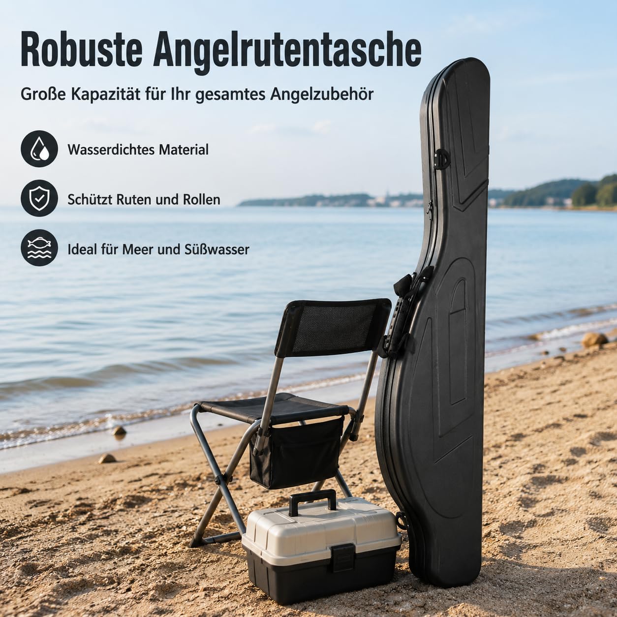 predolo Rutentasche aus Hartschale, in dunkler Farbe, Angeltasche mit Boxen für sicheren Schutz und Lagerung, wasserdicht