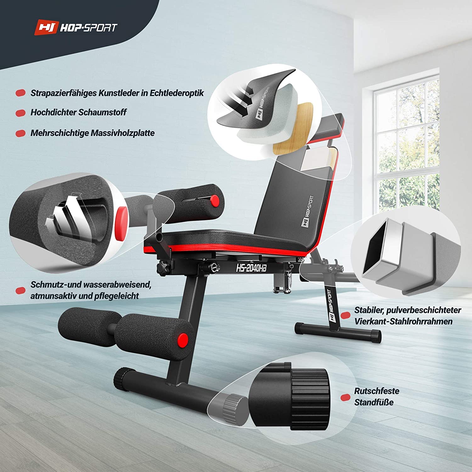 Hop-Sport ławka do podnoszenia ciężarów, składana, regulowana ławka treningowa z blokadą nóg, wielofunkcyjna ławka fitness do domu, do treningu mięśni brzucha, maks. obciążenie 150 kg