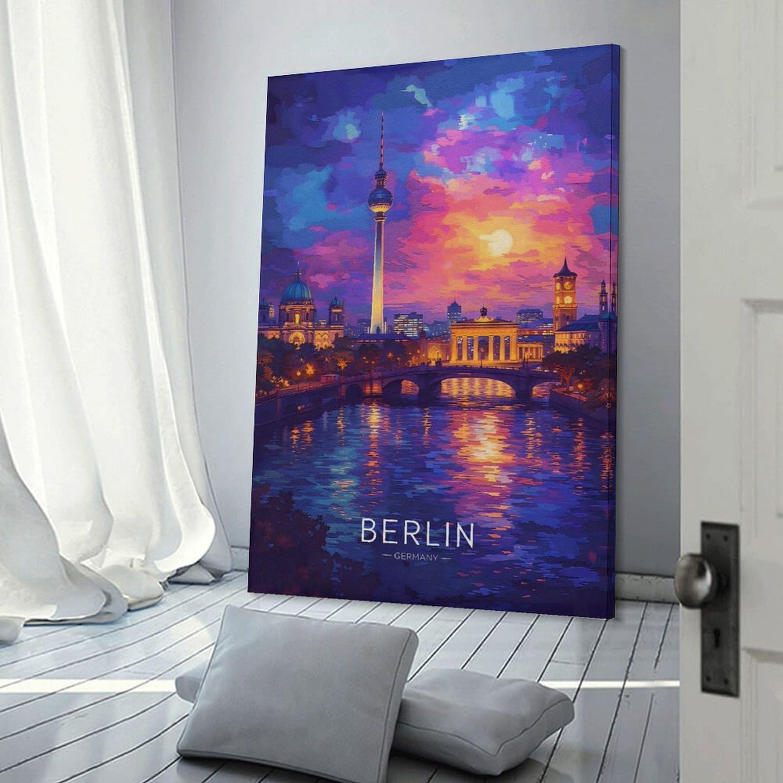 Junmoney Frame-Style-22 Berlin Cityscape At Sunset(2) Wall Picture Print, 20X30inch(50X75cm), For Gallery Wall Decor And Room Displays, A Versatile Canvas Print For Layering