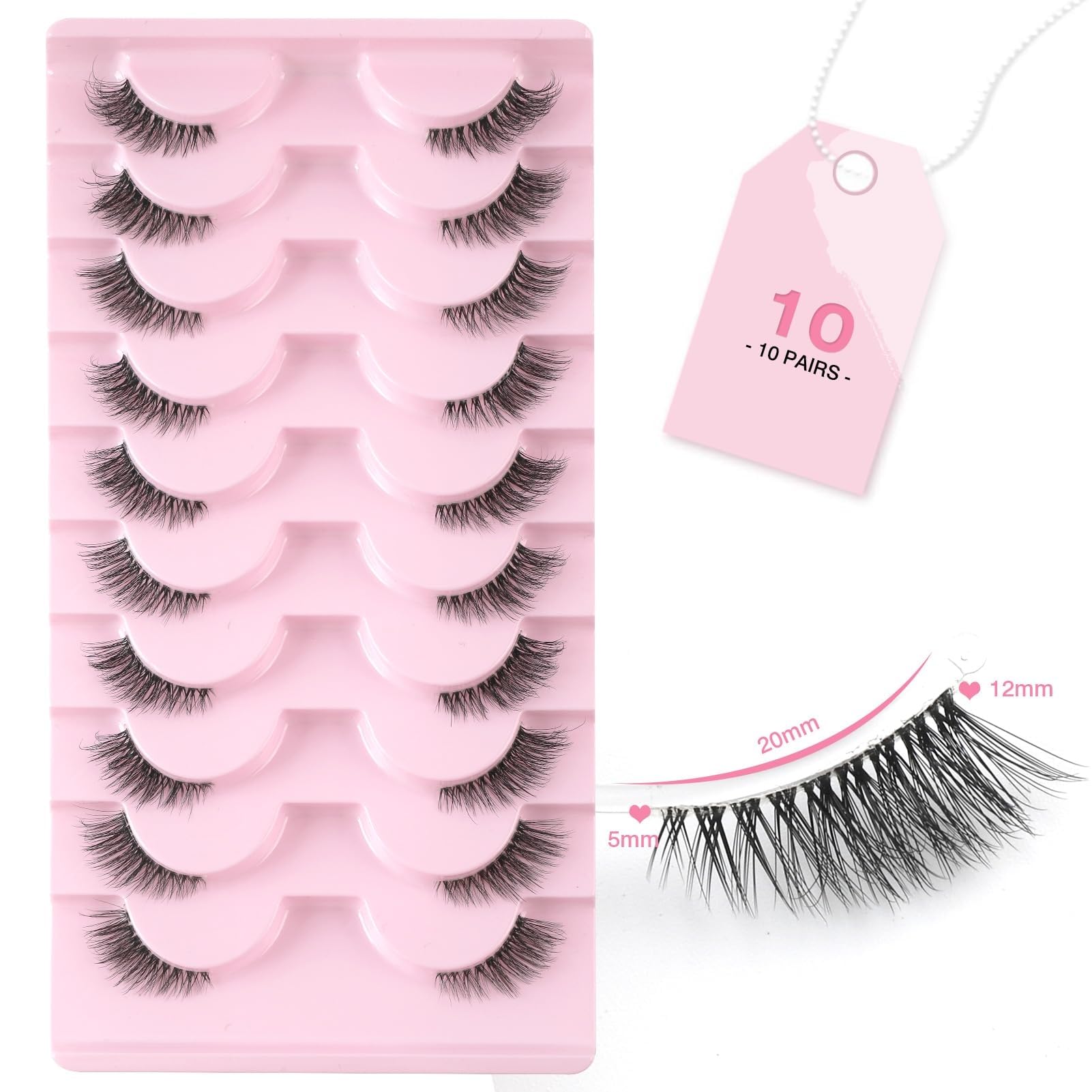Sixstarhair Mezze Ciglia Finte 10 Paia Half Lashes Cat Eye 3D Cancella Banda Trasparente Ciglia Finte Naturali Fake Eyelashes 3/4 Riutilizzabile Corner Lashes
