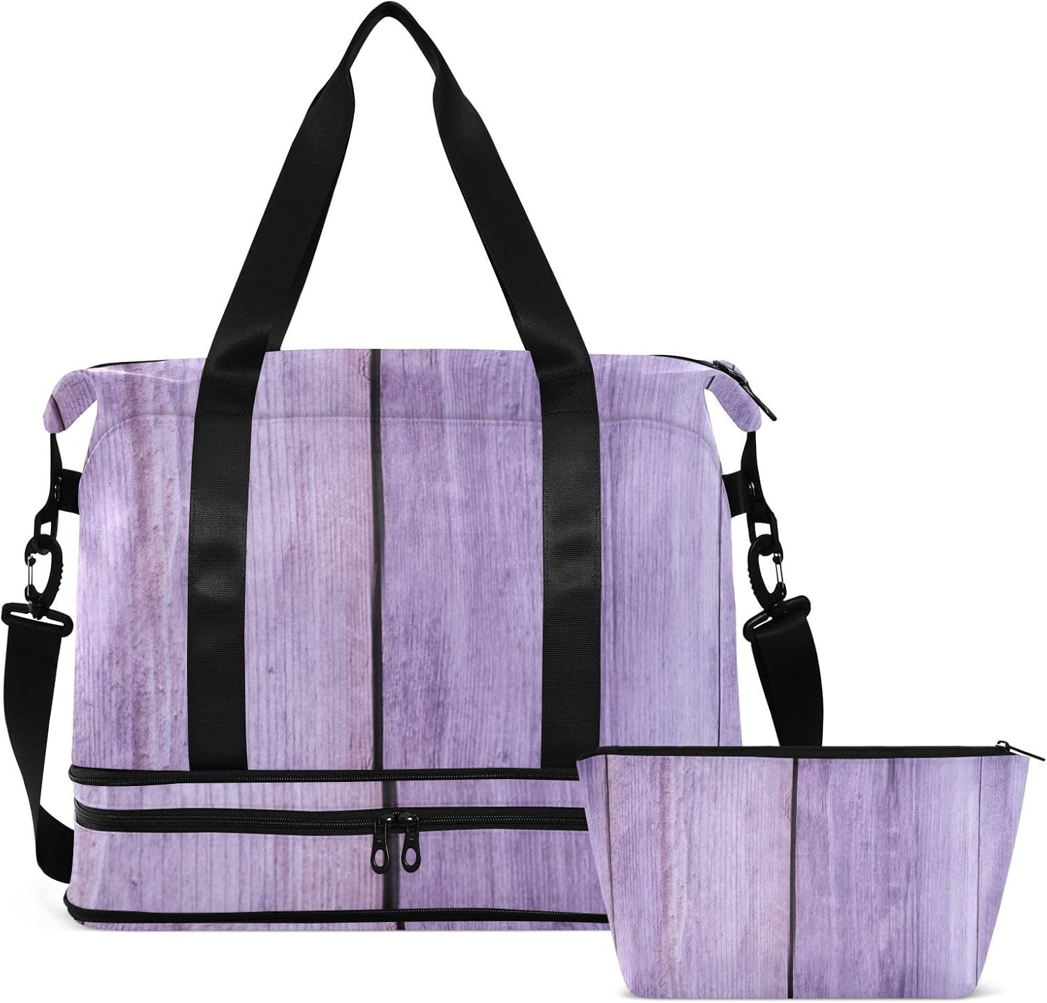 Purple Wood Grain Sports Tote Gym Bag Sports Gym Tote Bag with Adjustable Strap for Airplane Traveling Foldable
