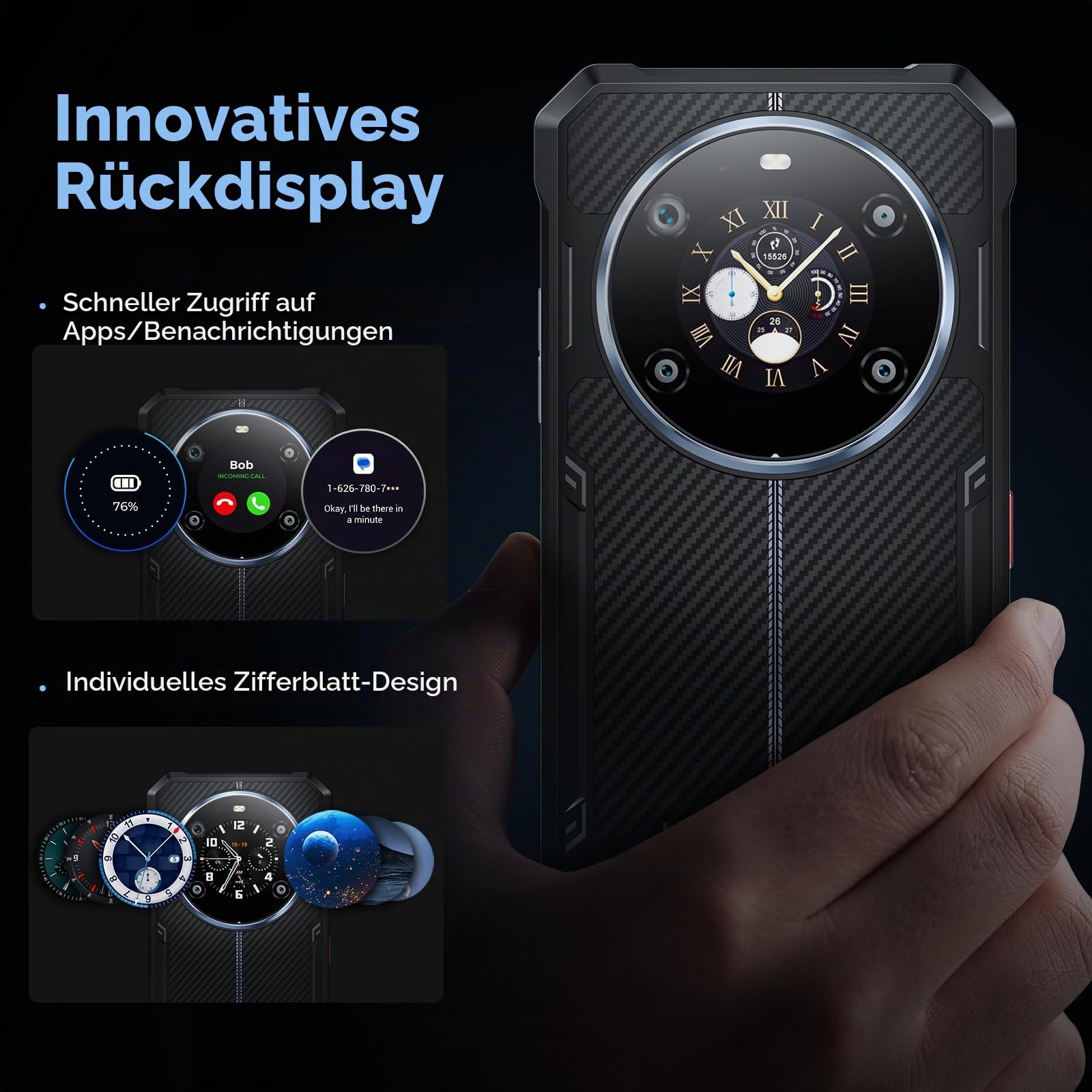 FOSSiBOT F109S Outdoor Smartphone Android 15, 24GB + 256GB/2TB Handy ohne Vertrag, 10600mAh Akku, 6,75" FHD+1.32 Dual Bildschirm, 50MP Kamera, IP68/IP69K, Dual SIM 4G/NFC/Face ID (Blau-256GB)