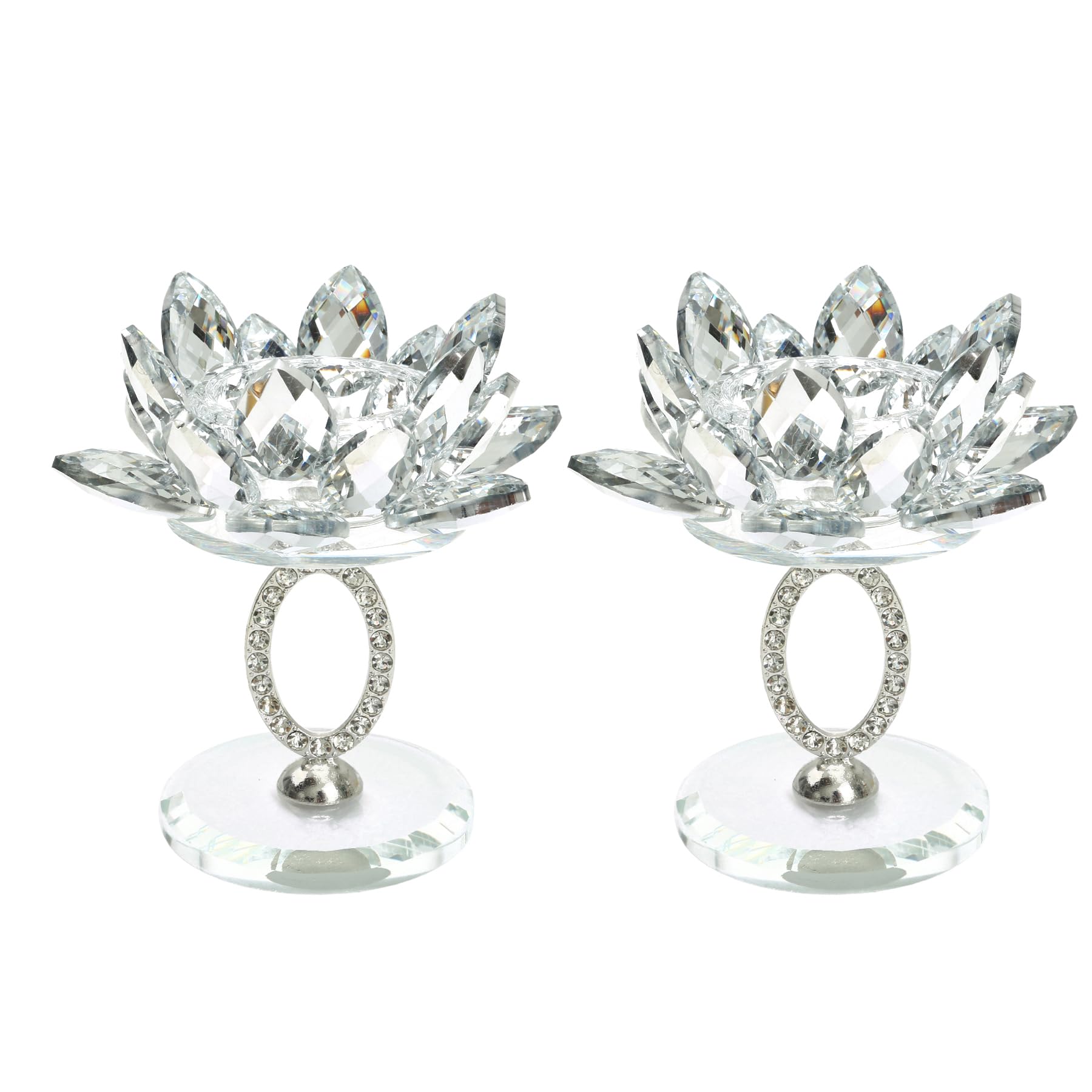 Wasise Crystal Candle Holders - Fireplace Ornaments for Living Room, Bling Lotus Flower Glass Ornaments, Aromatherapy Candle Holder, Crushed Diamond Ornament Accessories for Wedding Dining Room