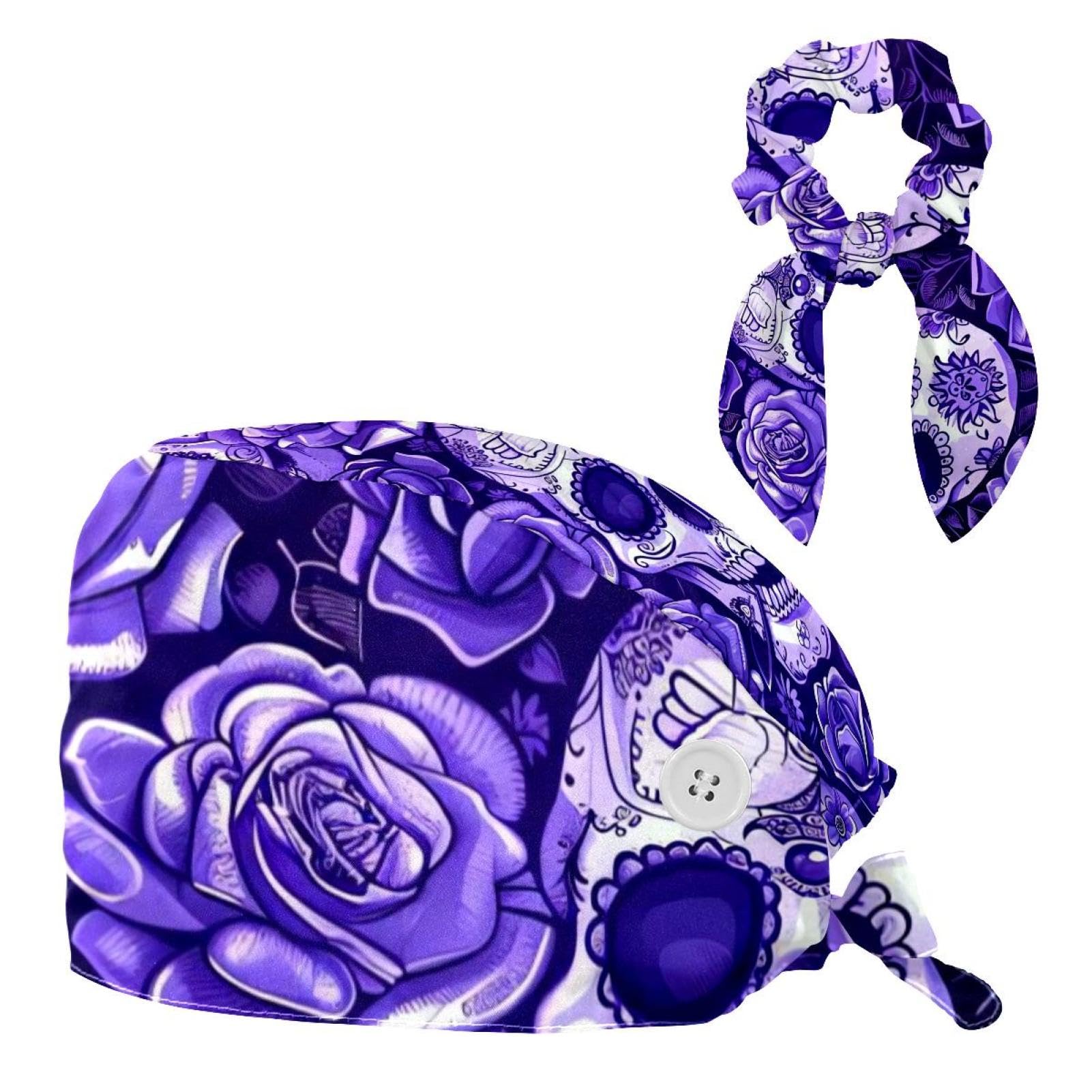 Women Bouffant Caps with Bow Scrunchies, Cute Bamboo Panda Pattern Scrub Hats Turban Cap