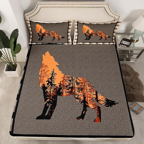 Wolf Sheet Set For Girls Boys Kids Cute Wolf Wild Animals Sheets With Deep Pocket Fitted Sheet Room Rustic Cabin Country Bed Sheets Set Nature Wildlife Bear Brown Bedding Set Room Decor Queen Size #TOP3
