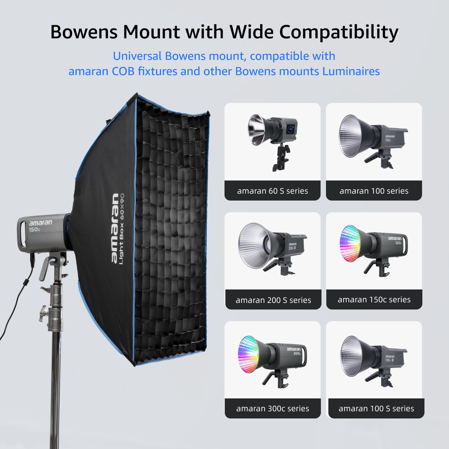 Amaran Light Box 60x90 Faltbare Bowens Mount Softbox, EIN-Snap-Setup rechteckiger Lichtformer mit Diffusion & Wabe für Porträt- & Produktfotografie, Tragbar mit Tragetasche