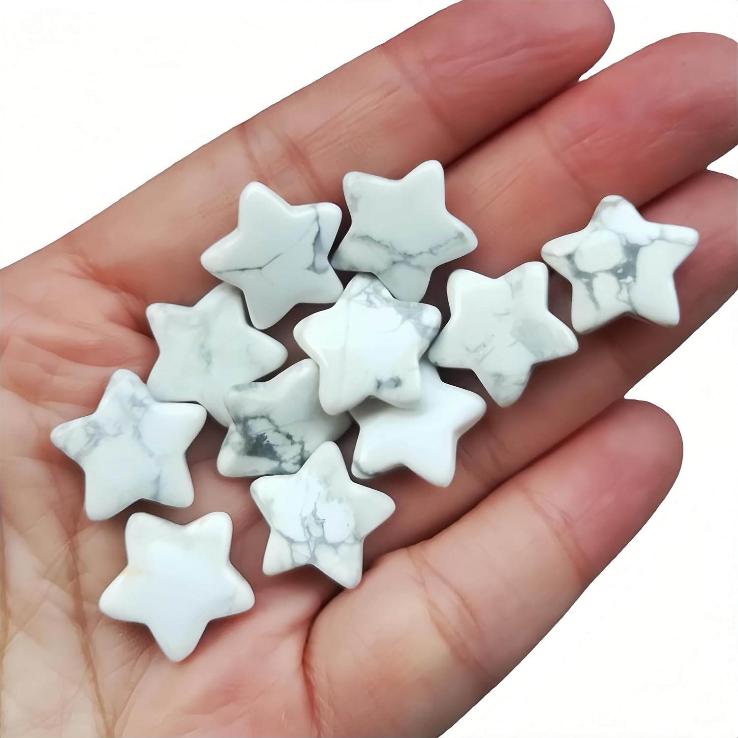0.6" White Howlite Turquoise Feng Shui Crystal Five Pointed Star Decorative Item,Energy Healing Symbol for Home or Christmas Crystal Five Pointed Star Gift,Haped DIY Jewelry Pendant(10Pcs)