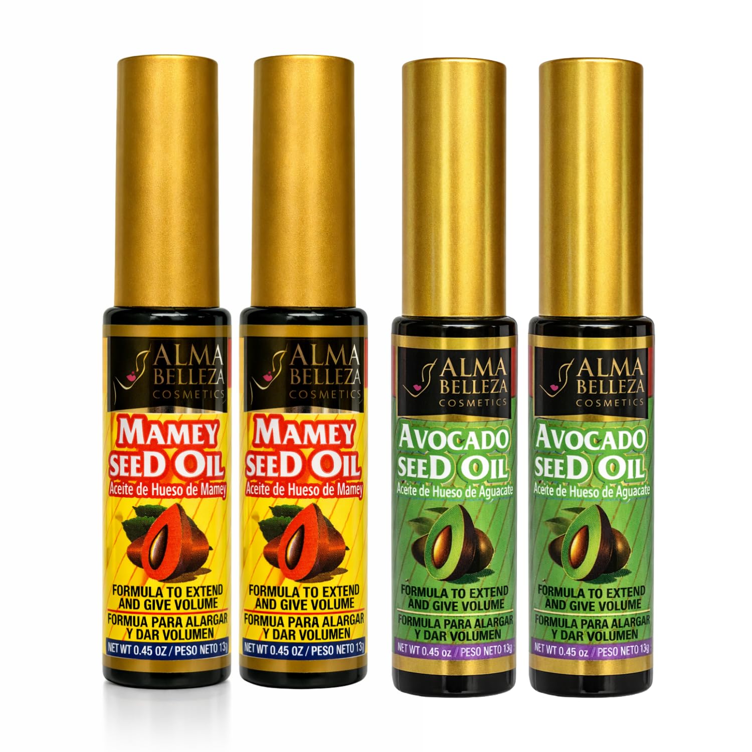 Rímel (Mascara for eye lashes) 2 Avocado & 2 Mamey Seed Oil (4 PACK) To extend & Give Volume Premium ALMA BELLEZA quality., Black