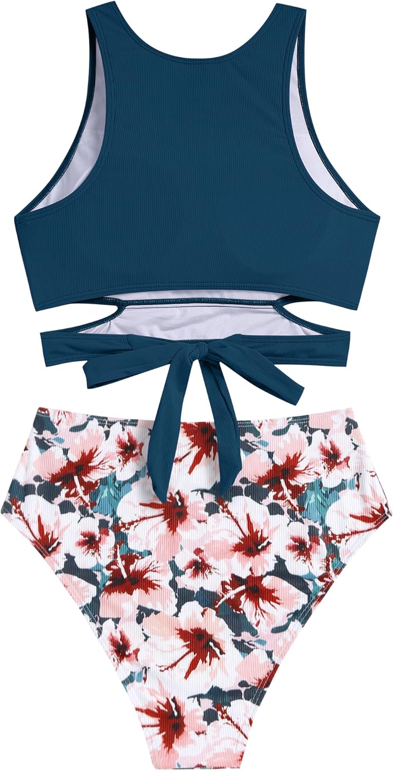 ZAFUL Women's Swimsuit High Waisted Bikini Sets Two Piece Swimsuit Scoop Neck Tank Side Cutout Midkini - Image 5