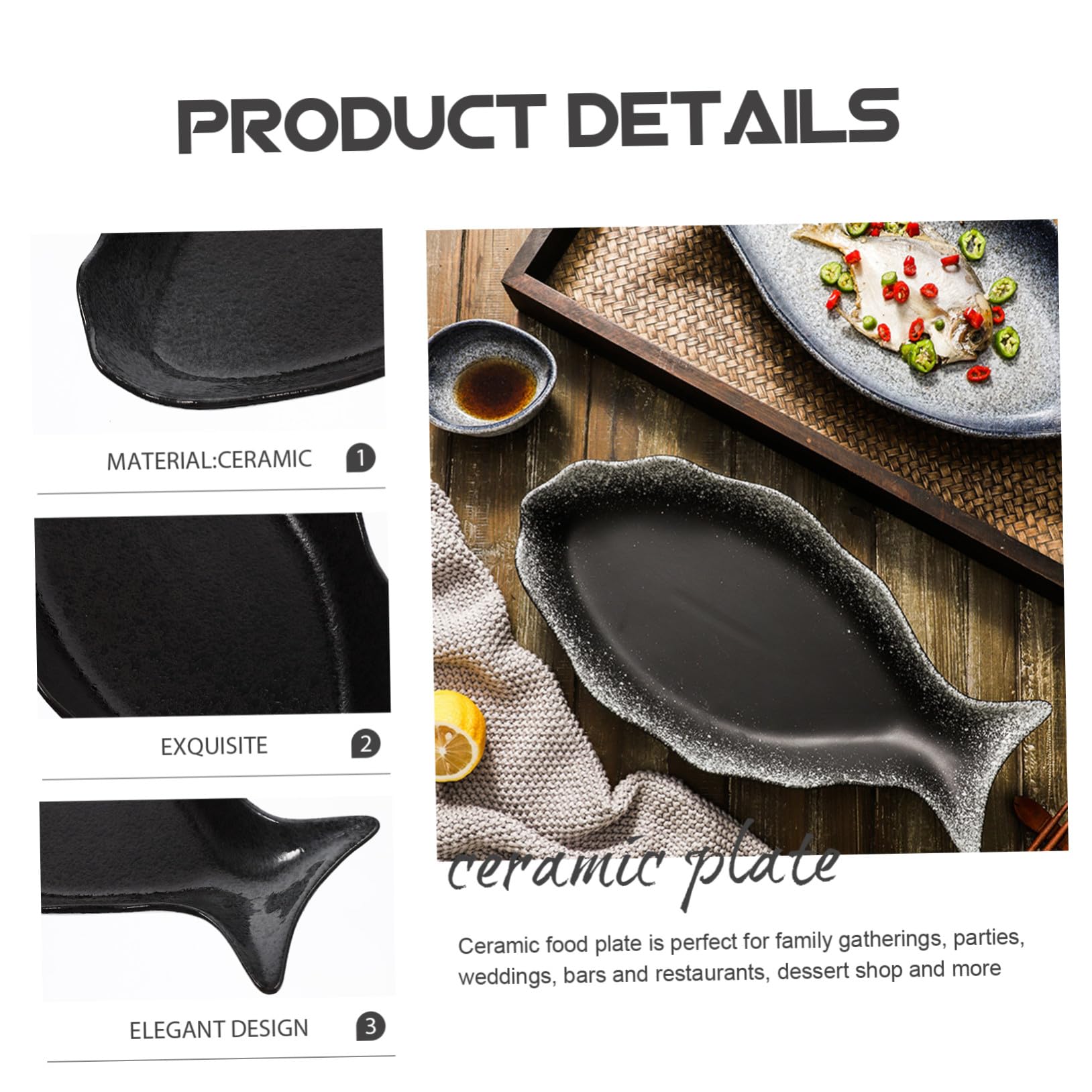 Mipcase Plato para Servir Pescado de Cerámica Japonés Negro Grande