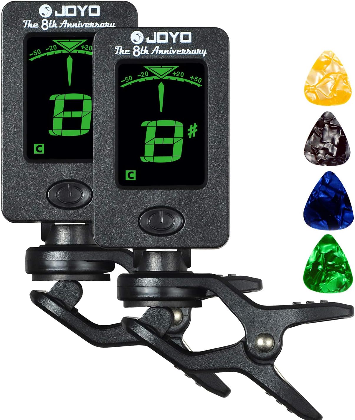 (2Pack) Hantwin Guitar Tuner 360 degree Rotational Electronic Digital Tuner Easy to Use Highly Accurate Clip-on Tuner - Suitable for Acoustic and Electric Guitar Bass Violin Ukulele