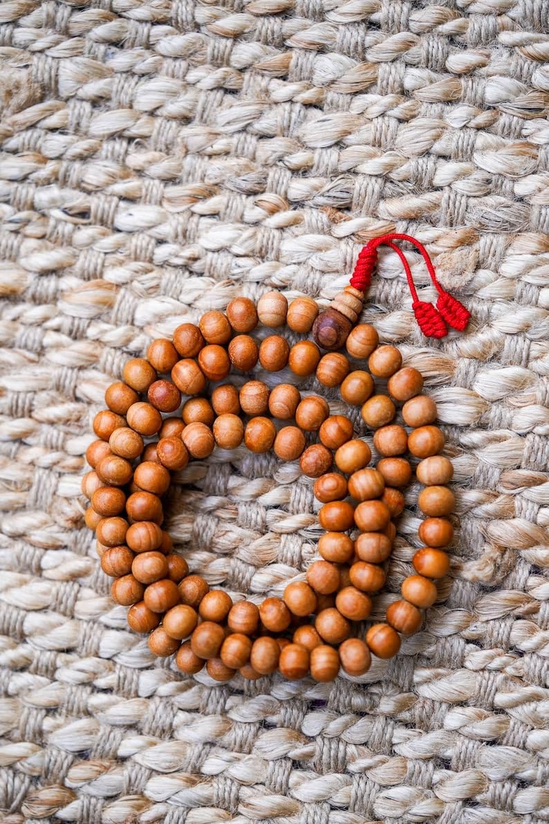 Cuentas Mala de piedra de sándalo, collar de 108 mala, nudos, collar WWG, joyería de yoga, cuentas de meditación, joyería espiritual, joyería bohemia, 36inch, Gema